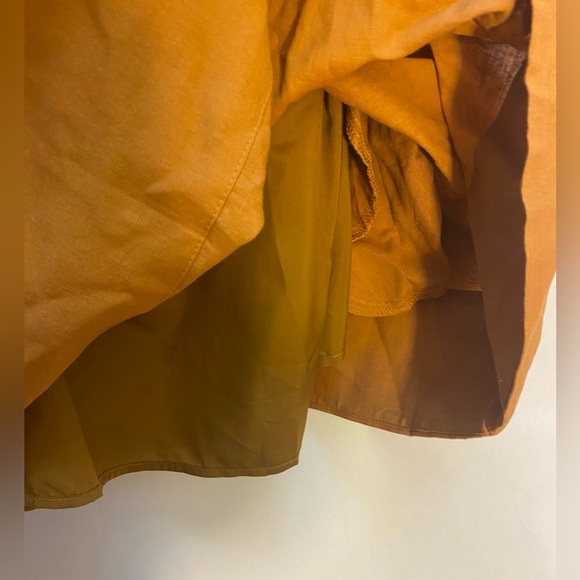 Beulah Style Nolan Camel Linen Mini Dress Lined Pockets Puff Sleeve Size Large - Picture 4 of 13